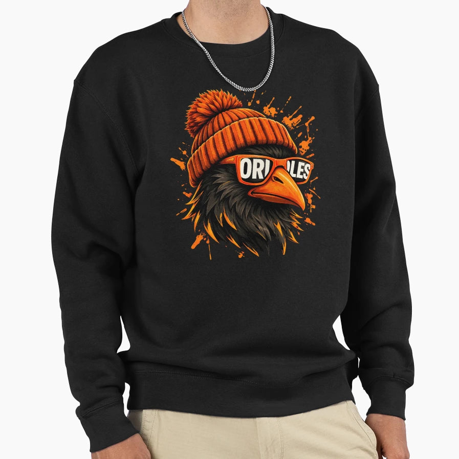 Orange Black Bird Portrait Winter Sweatshirt - Minimalist Print Unisex - T-Shirt, Sweatshirt, Hoodie