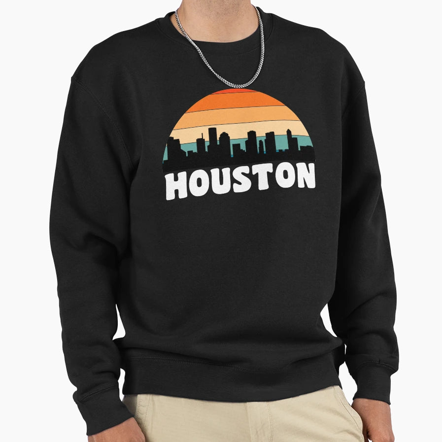 Houston Tx Sunset Skyline Sweatshirt - Trendy Graphic Men Women - T-Shirt, Sweatshirt, Hoodie
