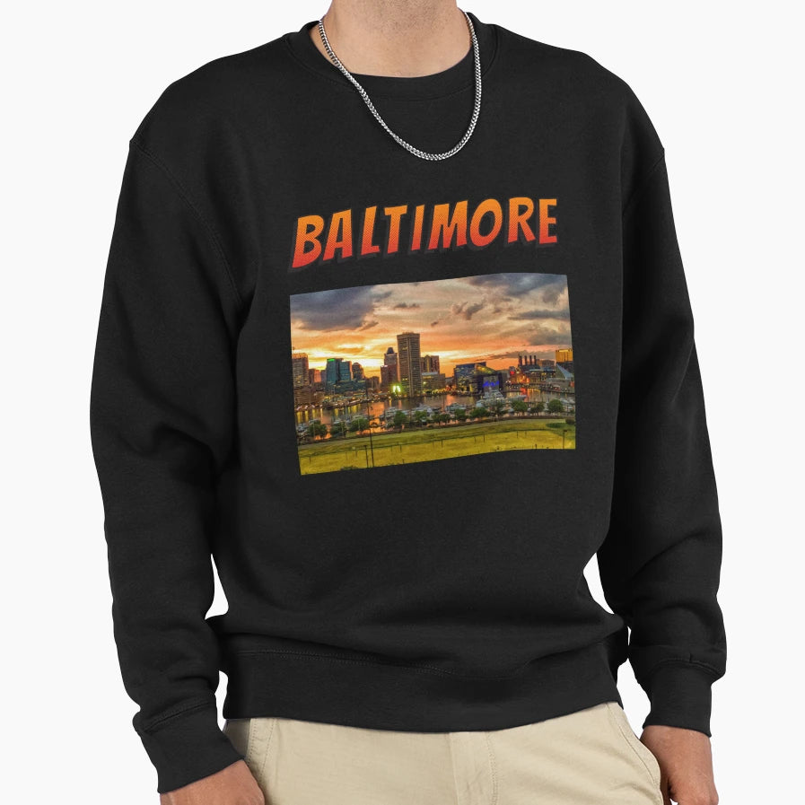 Baltimore Maryland Inner Harbor Sweatshirt - Fun Novelty Design Men Women - T-Shirt, Sweatshirt, Hoodie