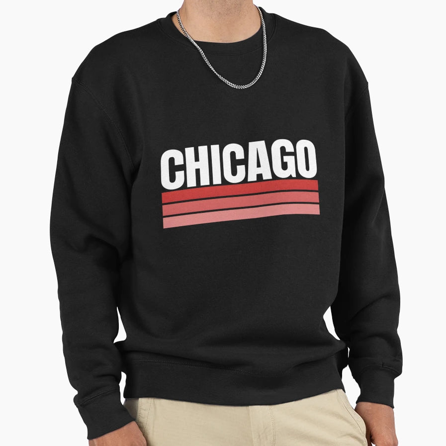 Fun Chicago Red Blue Striped Hometown Sweatshirt - Minimalist Print Unisex - T-Shirt, Sweatshirt, Hoodie