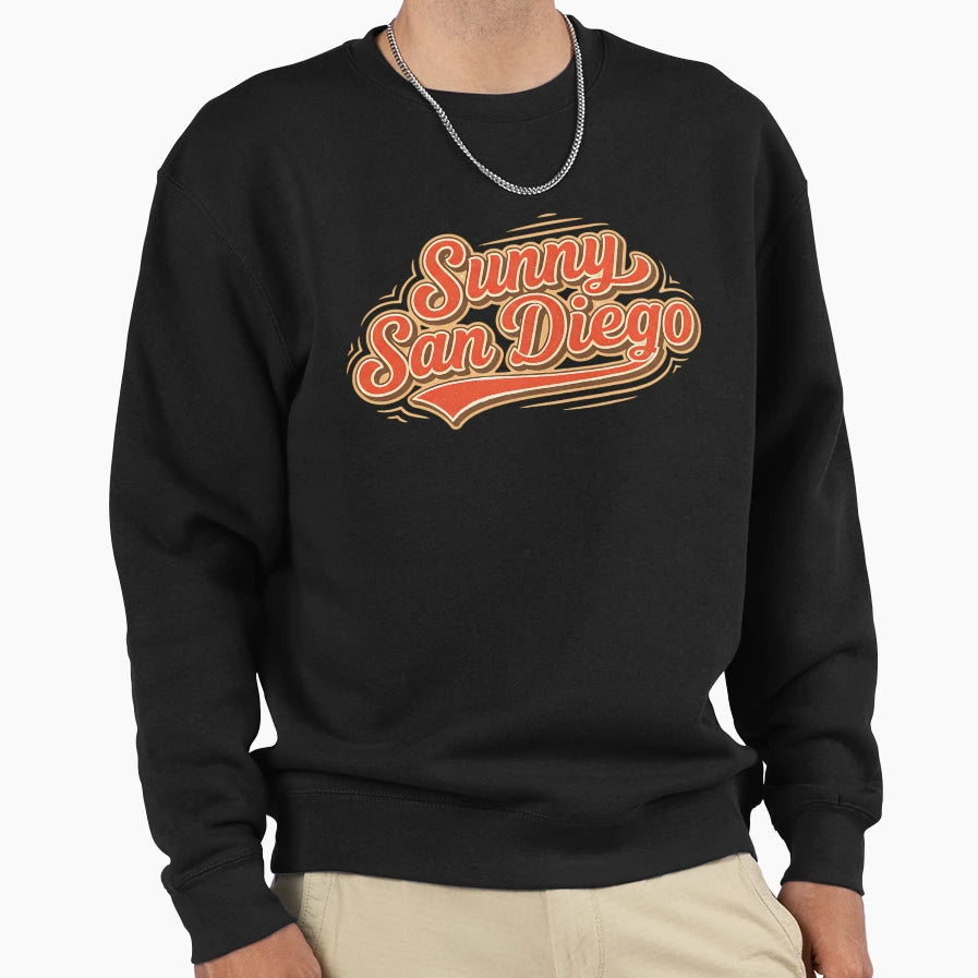Sunny San Diego Script California Sweatshirt - Unique Graphic Unisex - T-Shirt, Sweatshirt, Hoodie