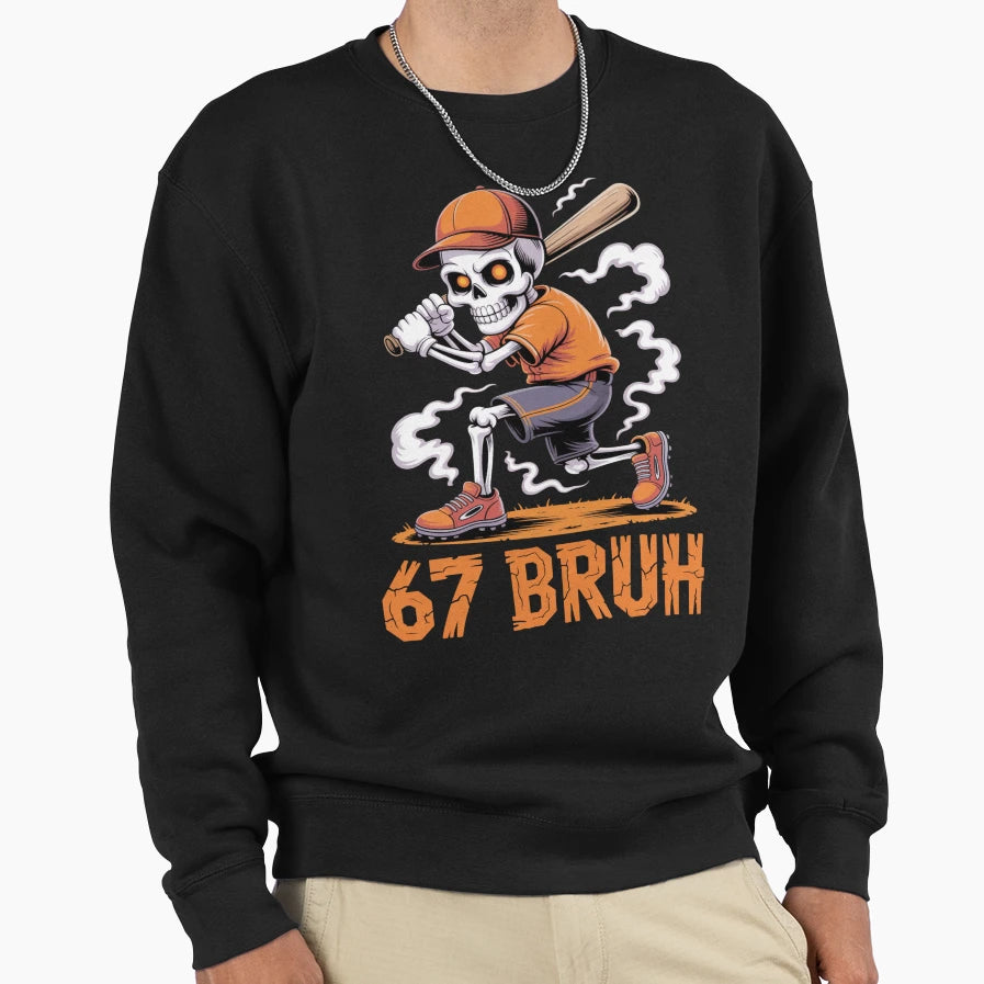 67 Bruh Halloween Meme Funny Skeleton Sweatshirt - Minimalist Print Unisex - T-Shirt, Sweatshirt, Hoodie