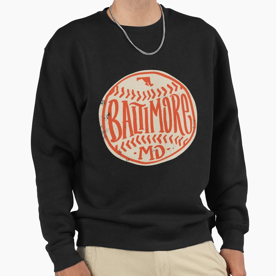 Hand Drawn Baseball Baltimore Custom Sweatshirt - Unique Graphic Unisex - T-Shirt, Sweatshirt, Hoodie