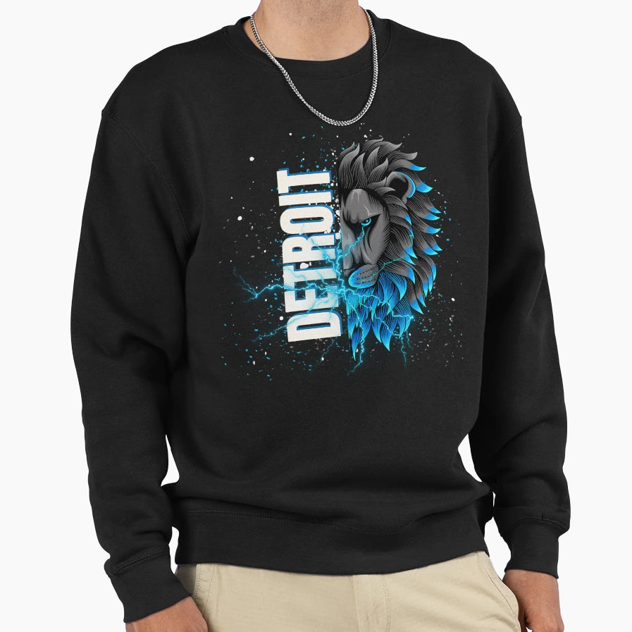 Detroit Lions Electric Blue Lion Sweatshirt - Streetwear Style Men Women - T-Shirt, Sweatshirt, Hoodie