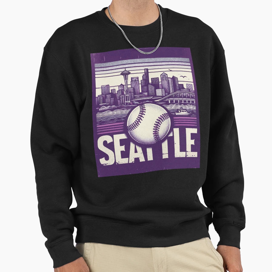 Cityscape Seattle Baseball Sweatshirt - Minimalist Print Unisex - T-Shirt, Sweatshirt, Hoodie