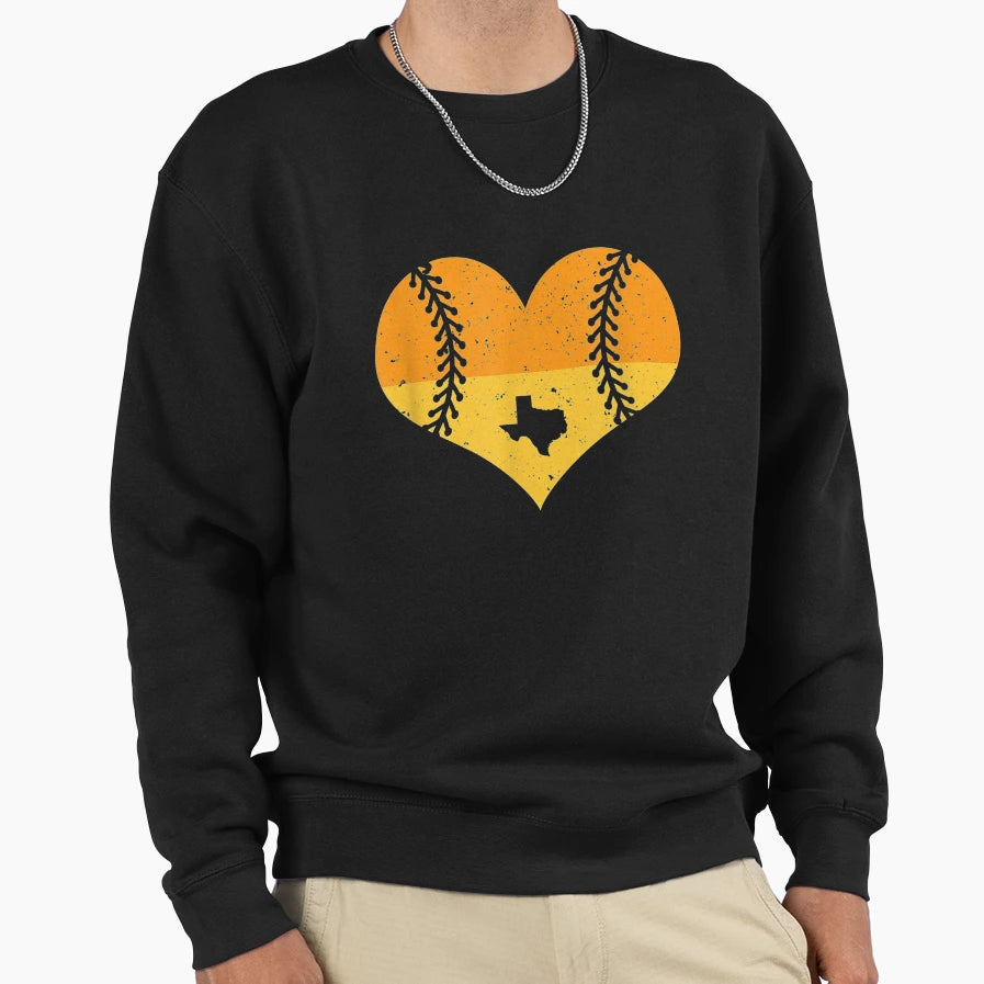 Houston Texas Baseball Heart Map Sweatshirt - Minimalist Print Unisex - T-Shirt, Sweatshirt, Hoodie