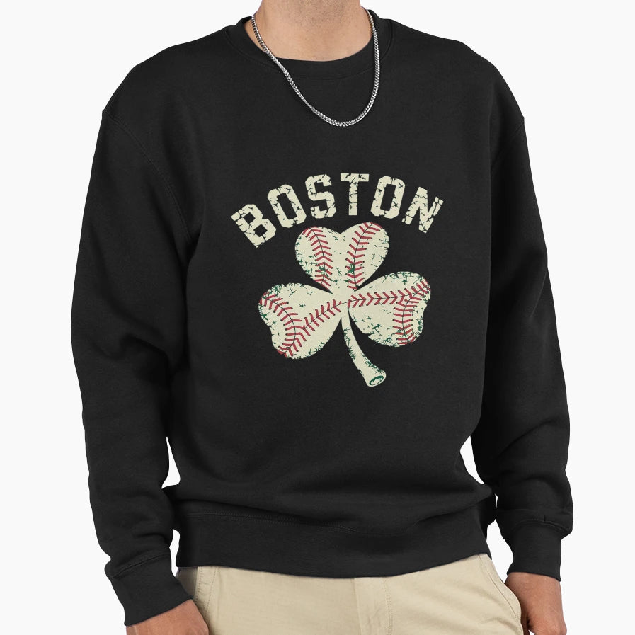 Boston Baseball Shamrock Irish Sweatshirt - Novelty Apparel for Adults - T-Shirt, Sweatshirt, Hoodie