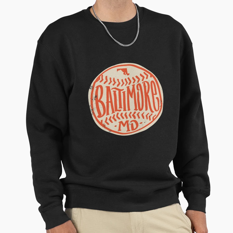 Hand Drawn Baseball Baltimore Sweatshirt - Fun Novelty Design Men Women - T-Shirt, Sweatshirt, Hoodie