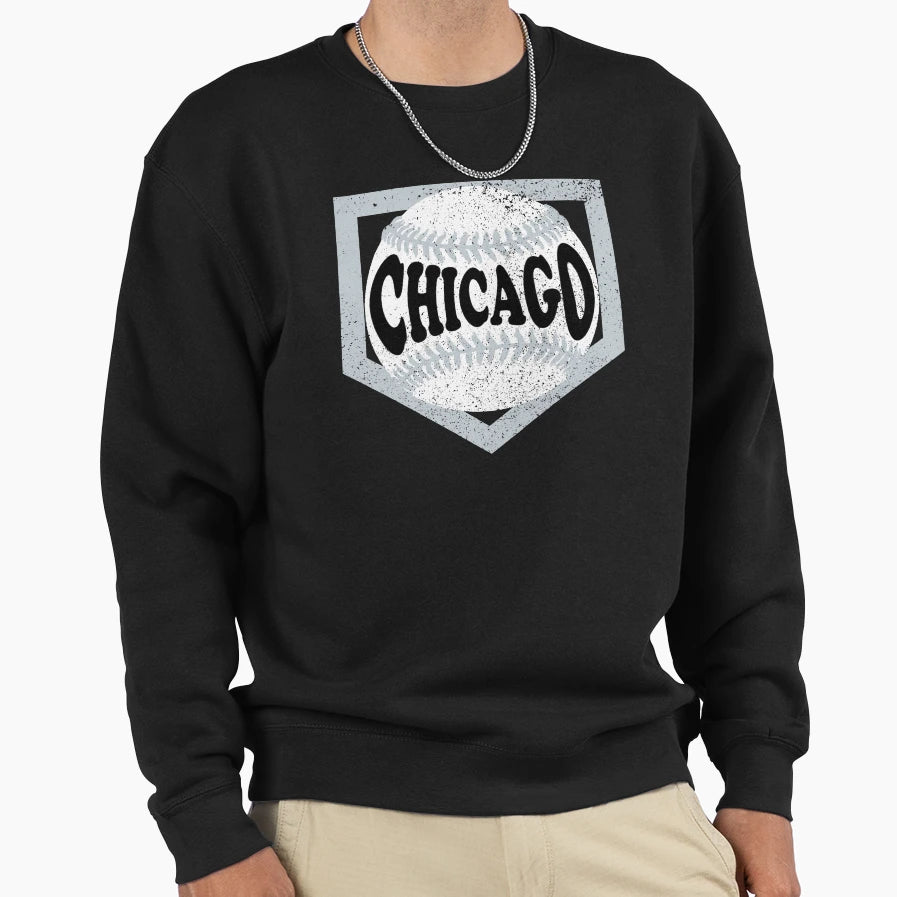 Chicago Baseball And Diamond Black And Sweatshirt - Unique Graphic Unisex - T-Shirt, Sweatshirt, Hoodie