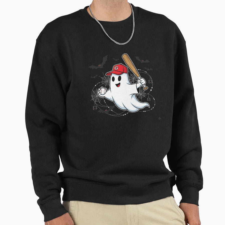 Boo Ghost Playing Baseball Sweatshirt - Casual Everyday Wear Men Women - T-Shirt, Sweatshirt, Hoodie