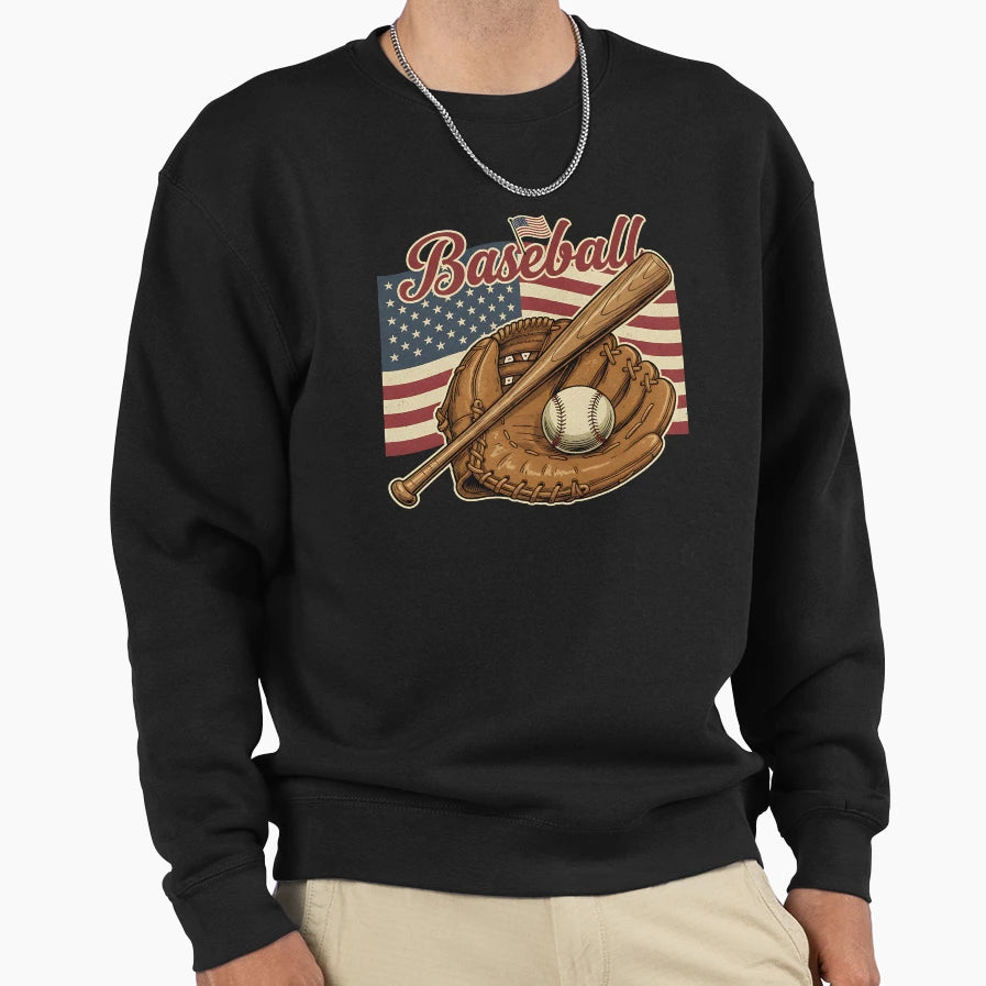 American Flag Baseball Player Bat Sweatshirt - Unique Graphic Men Women - T-Shirt, Sweatshirt, Hoodie