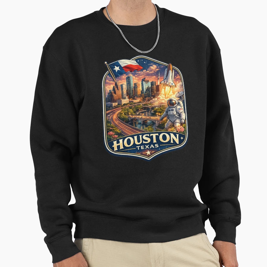 Houston Texas Skyline Nasa Sweatshirt - Fun Novelty Design for Adults - T-Shirt, Sweatshirt, Hoodie