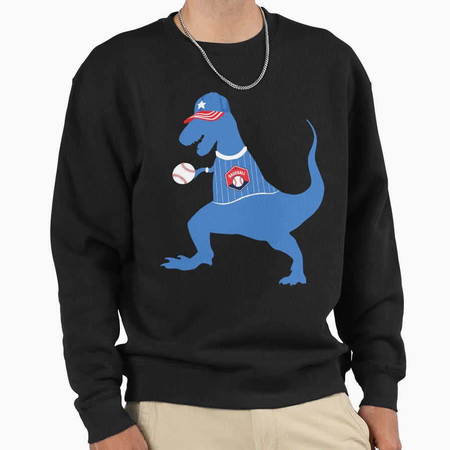 Dinosaur Baseball Sweatshirt - Trendy Graphic for Adults - T-Shirt, Sweatshirt, Hoodie