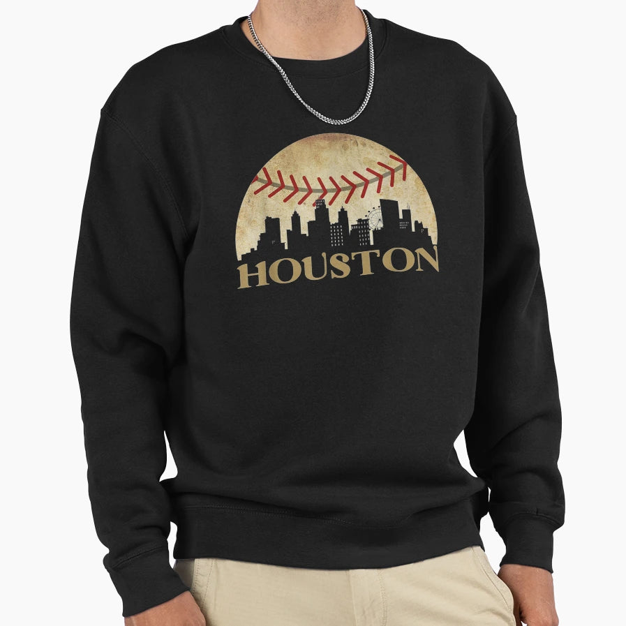 Houston Texas Skyline Baseball Mens Sweatshirt - Novelty Apparel Men Women - T-Shirt, Sweatshirt, Hoodie