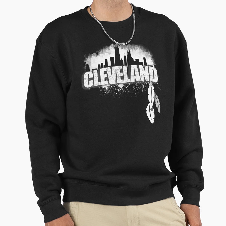Black White Cleveland Ohio Skyline Sweatshirt - Fun Novelty Design Unisex - T-Shirt, Sweatshirt, Hoodie