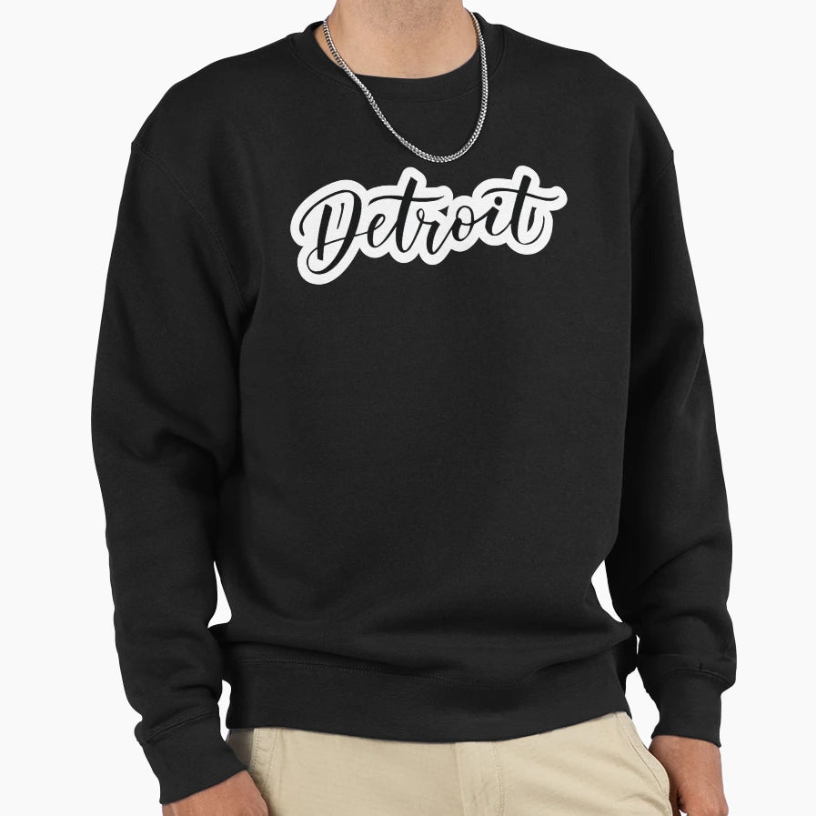 Detroit Script Michigan Raised Me Sweatshirt - Custom Art Print Unisex - T-Shirt, Sweatshirt, Hoodie
