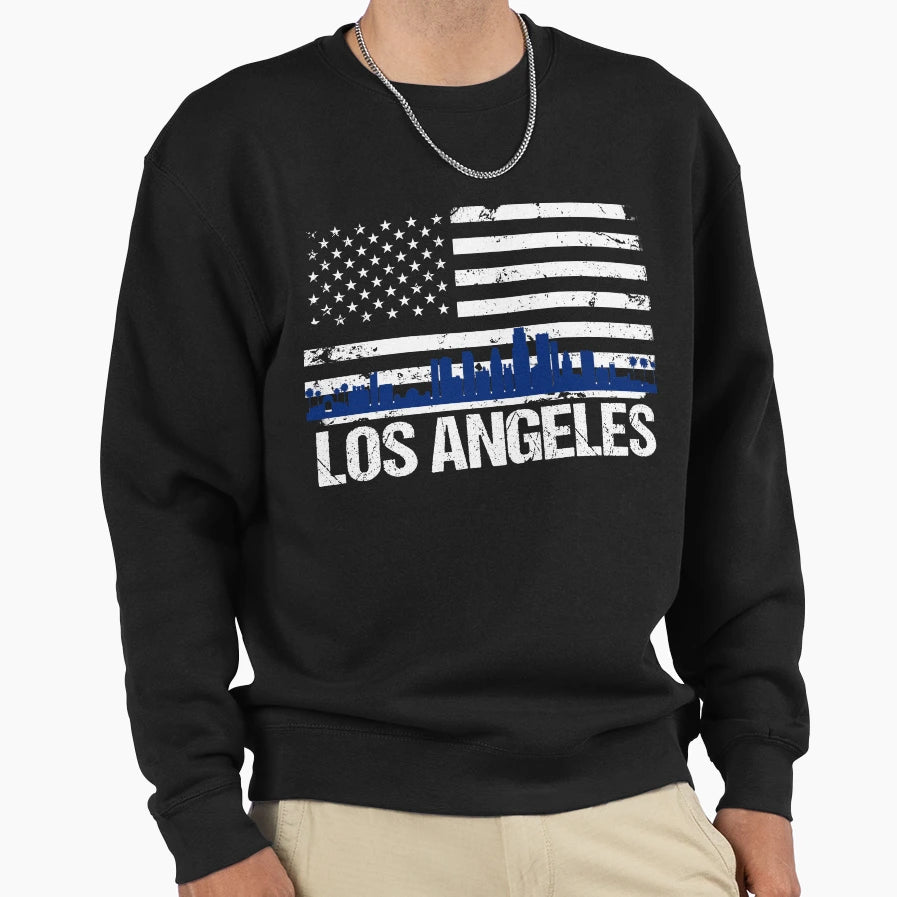 Los Angeles Skyline Distressed Sweatshirt - Custom Art Print for Adults - T-Shirt, Sweatshirt, Hoodie
