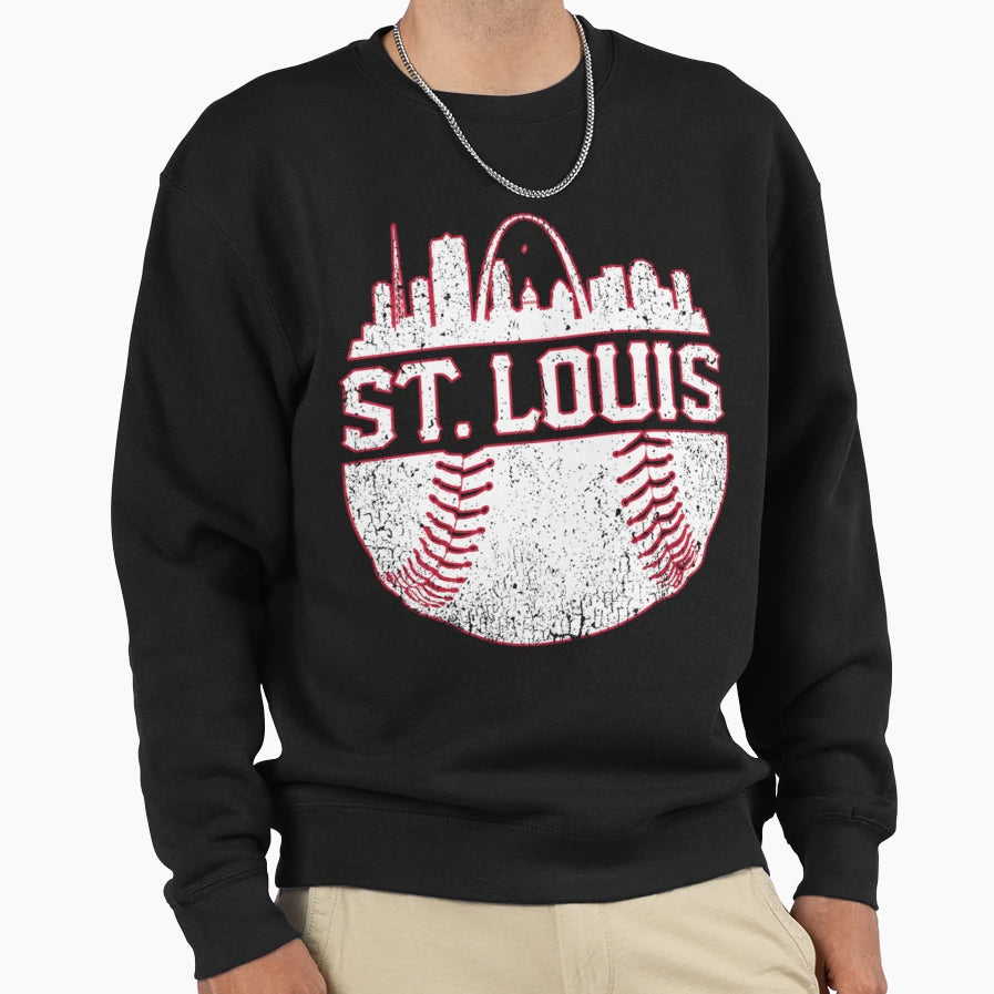 St Louis Baseball Skyline Cardinal Sweatshirt - Minimalist Print Men Women - T-Shirt, Sweatshirt, Hoodie