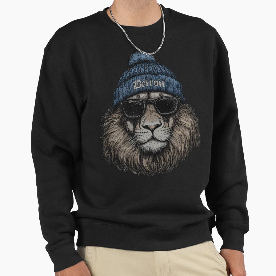 Baroque Det Roit Lions Beanie Sweatshirt - Minimalist Print for Adults - T-Shirt, Sweatshirt, Hoodie