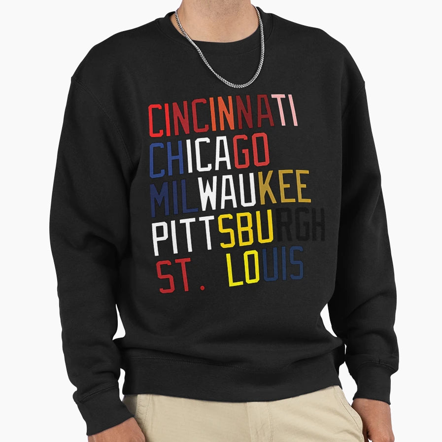 Nl Central Teams Locations And Colors Sweatshirt - Unique Graphic Men Women - T-Shirt, Sweatshirt, Hoodie