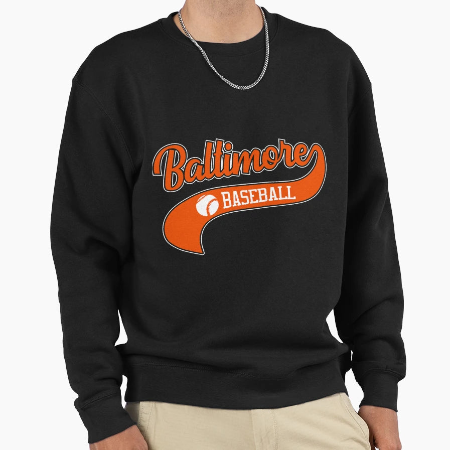 Baltimore Baseball Swoosh Sweatshirt - Minimalist Print for Adults - T-Shirt, Sweatshirt, Hoodie