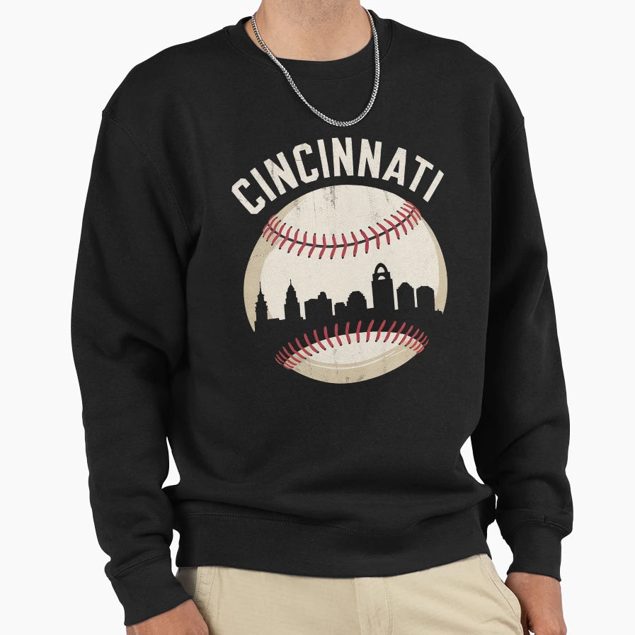 Cincinnati Cityscape Baseball Sweatshirt - Streetwear Style for Adults - T-Shirt, Sweatshirt, Hoodie