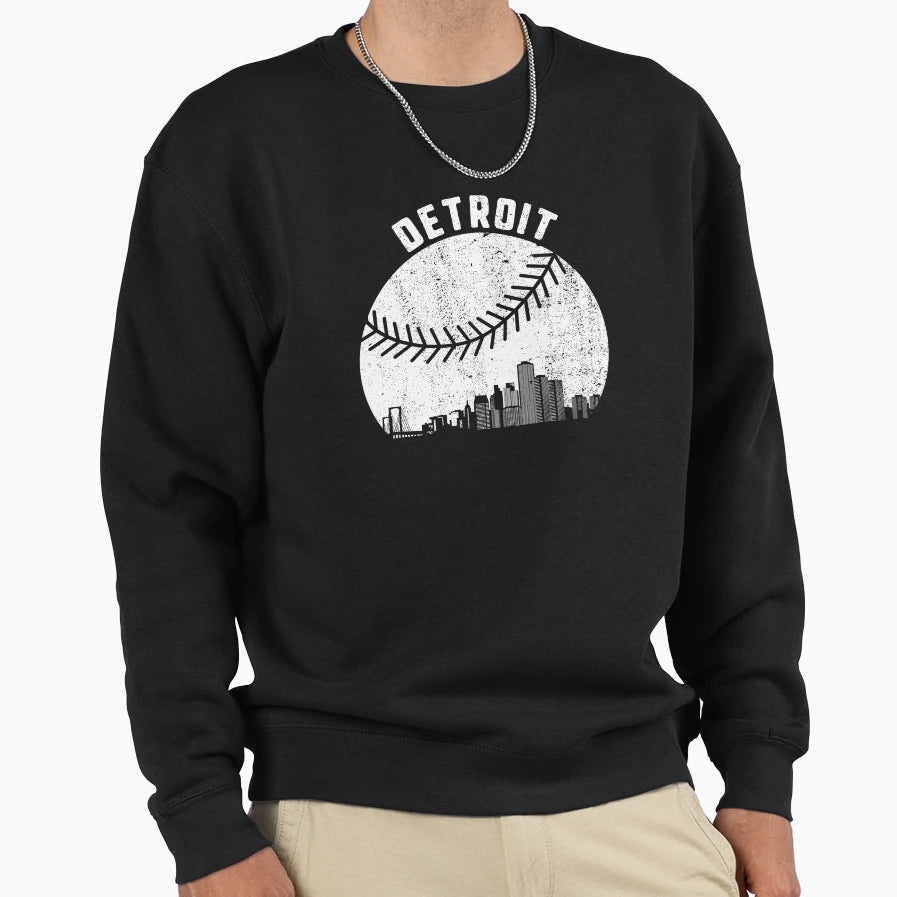 Detroit Skyline Baseball Fan Michigan Sweatshirt - Novelty Apparel Unisex - T-Shirt, Sweatshirt, Hoodie