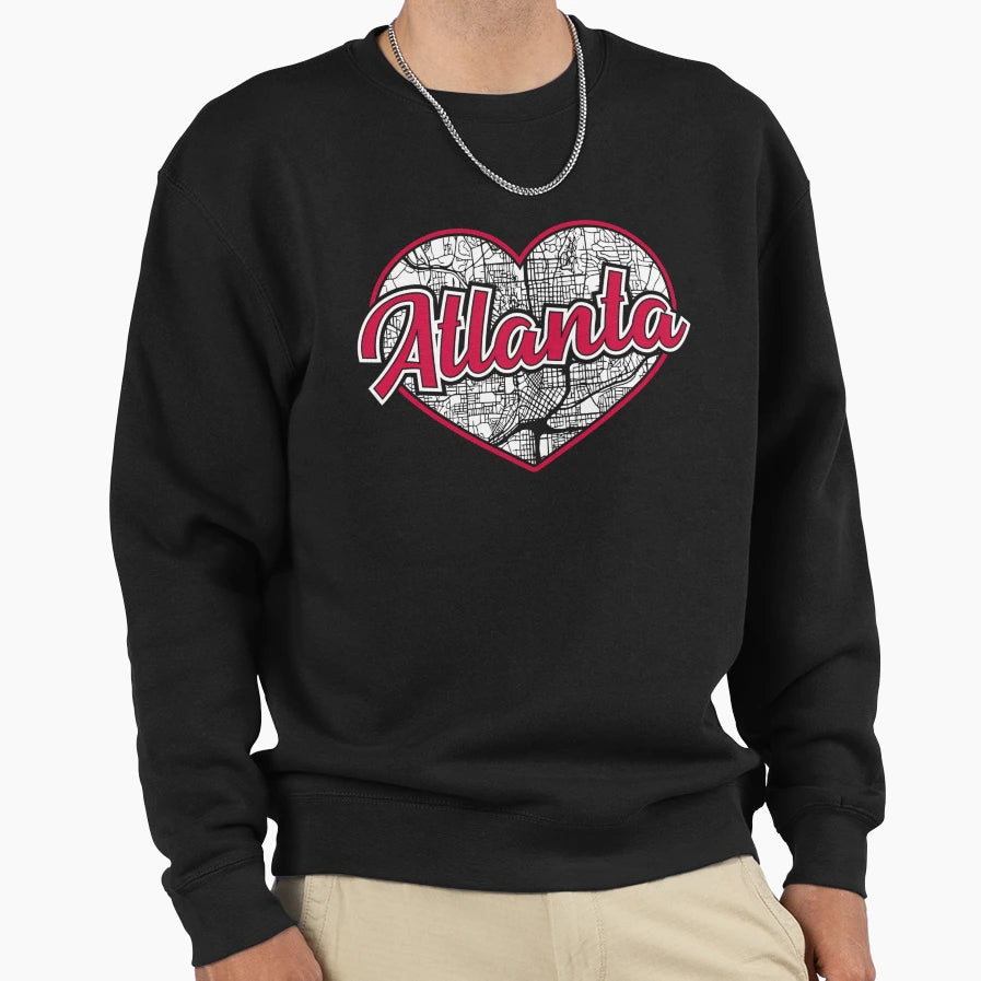 Love Atlanta Baseball Heart Sweatshirt - Casual Everyday Wear Men Women - T-Shirt, Sweatshirt, Hoodie