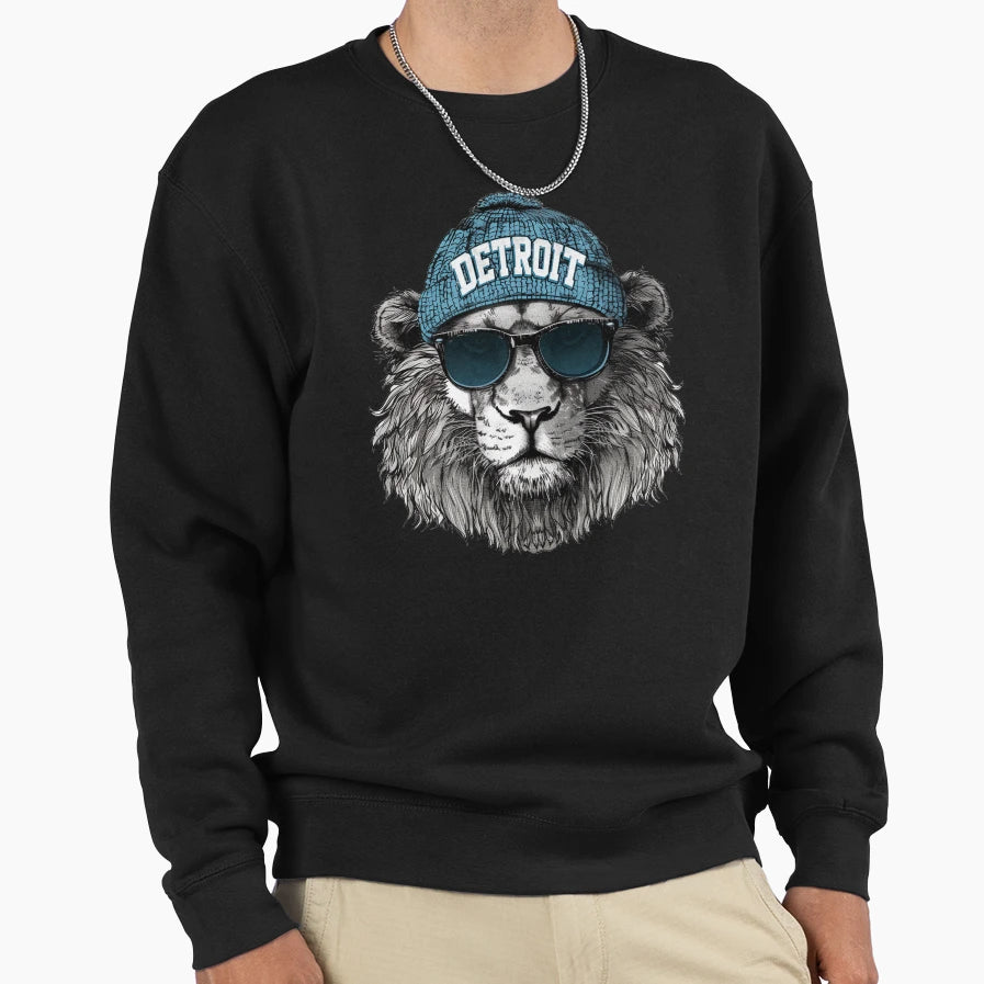 Detroit Football Fan Lion Beanie Sweatshirt - Aesthetic Graphic Men Women - T-Shirt, Sweatshirt, Hoodie