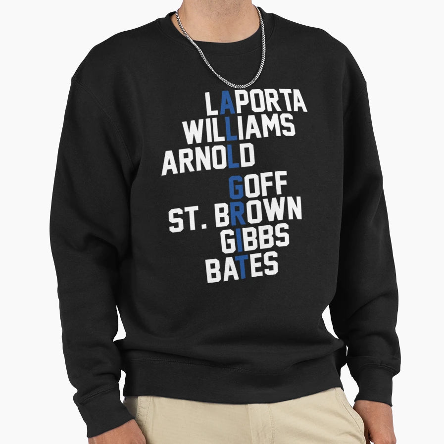 Detroit Lions Laporta Gibbs Goff Sweatshirt - Novelty Apparel for Adults - T-Shirt, Sweatshirt, Hoodie
