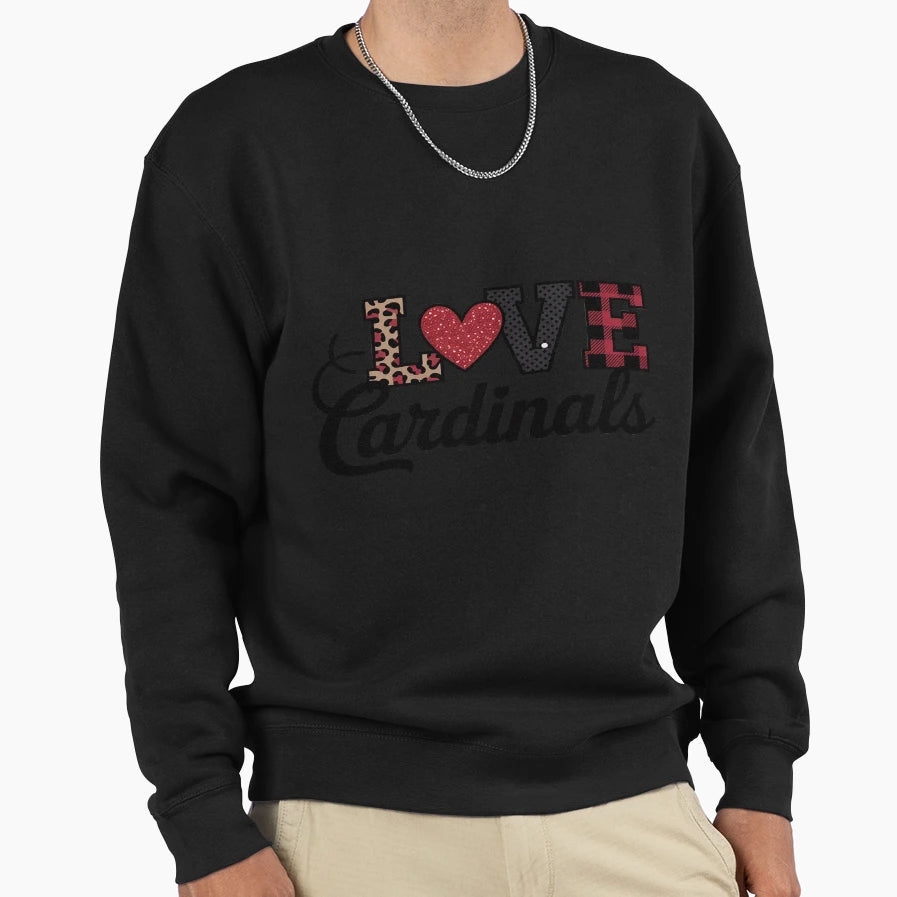 Love Cardinals School Mascot Sweatshirt - Casual Everyday Wear Unisex - T-Shirt, Sweatshirt, Hoodie