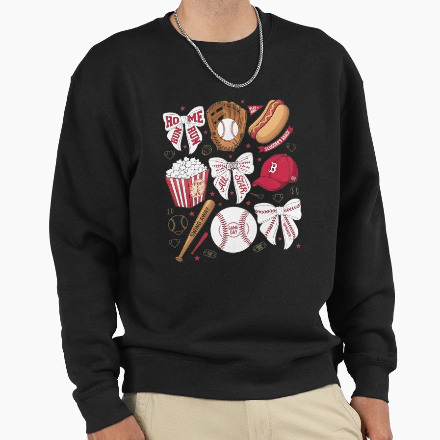 Baseball Bows Game Day Collage Sweatshirt - Custom Art Print Men Women - T-Shirt, Sweatshirt, Hoodie