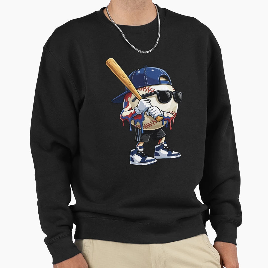 Baseball Ice Cream Drip Funny Sweatshirt - Fun Novelty Design Unisex - T-Shirt, Sweatshirt, Hoodie