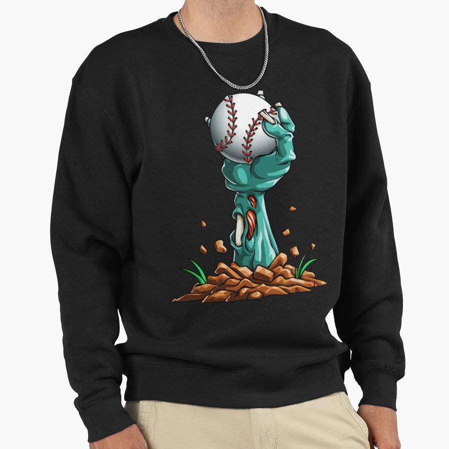 Zombie Hands Baseball Funny Halloween Sweatshirt - Graphic Print Unisex - T-Shirt, Sweatshirt, Hoodie