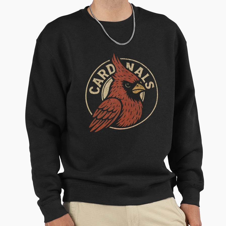 Red Bird Mascot Drawing Baseball Sweatshirt - Novelty Apparel for Adults - T-Shirt, Sweatshirt, Hoodie
