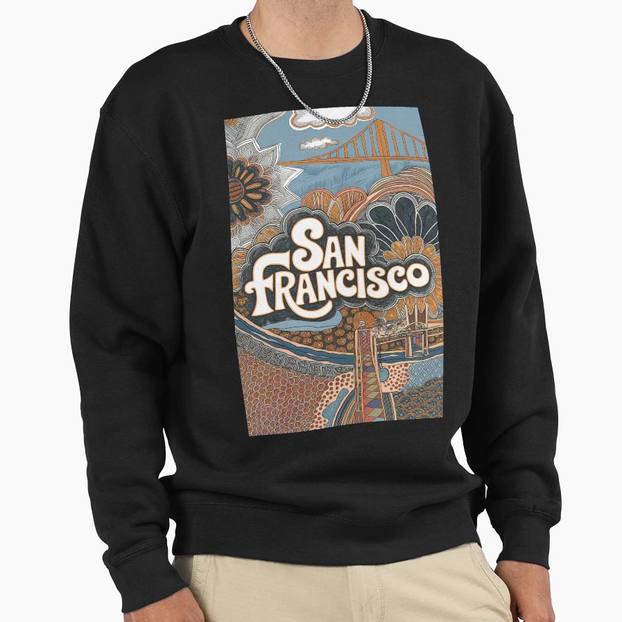 San Francisco Whimsical City Life Sweatshirt - Trendy Graphic Men Women - T-Shirt, Sweatshirt, Hoodie