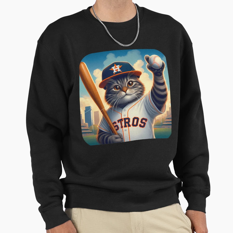 Astros Cat Play Baseball Sweatshirt - Aesthetic Graphic Men Women - T-Shirt, Sweatshirt, Hoodie