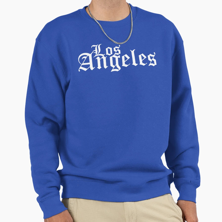 Los Angeles Old English Blue Sweatshirt - Casual Everyday Wear Men Women - T-Shirt, Sweatshirt, Hoodie