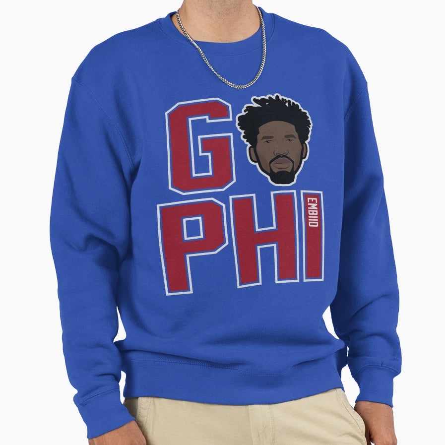 Joel Embiid Go Phi Sweatshirt - Aesthetic Graphic for Adults - T-Shirt, Sweatshirt, Hoodie