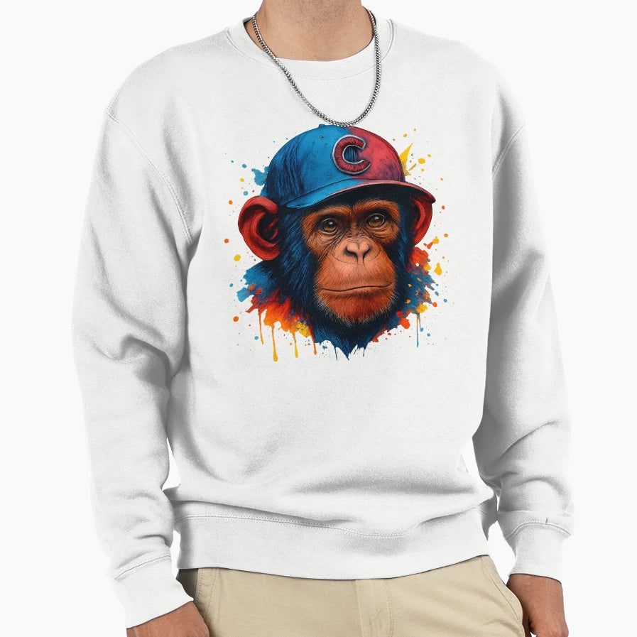 Chimp Baseball Cap Sweatshirt - Trendy Graphic Men Women - T-Shirt, Sweatshirt, Hoodie