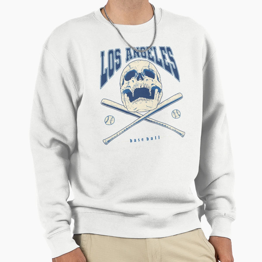 Skull Los Angeles Baseball Sweatshirt - Aesthetic Graphic Unisex - T-Shirt, Sweatshirt, Hoodie