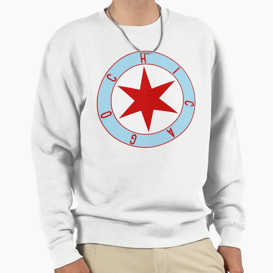 Chicago Flag Star Decal Sweatshirt - Casual Everyday Wear Men Women - T-Shirt, Sweatshirt, Hoodie
