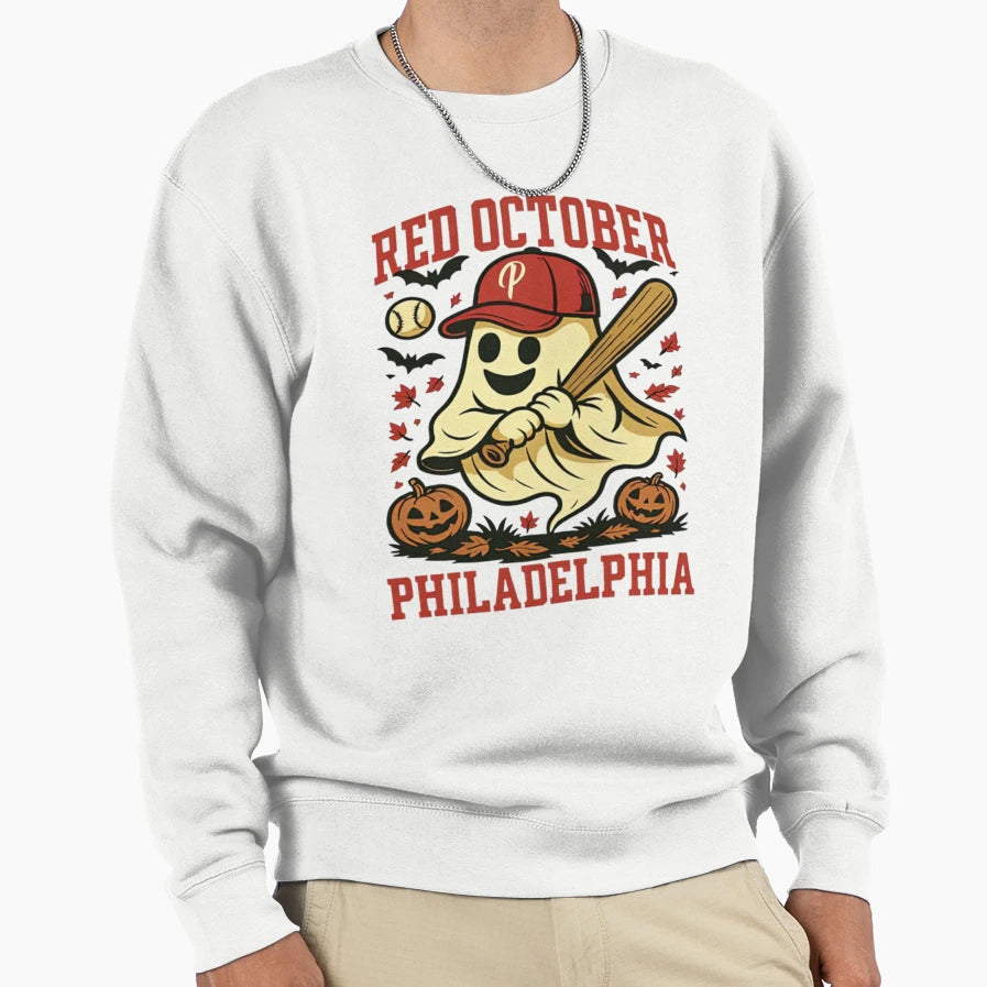 Phillies Ghost Pumpkin Sweatshirt - Graphic Print for Adults - T-Shirt, Sweatshirt, Hoodie