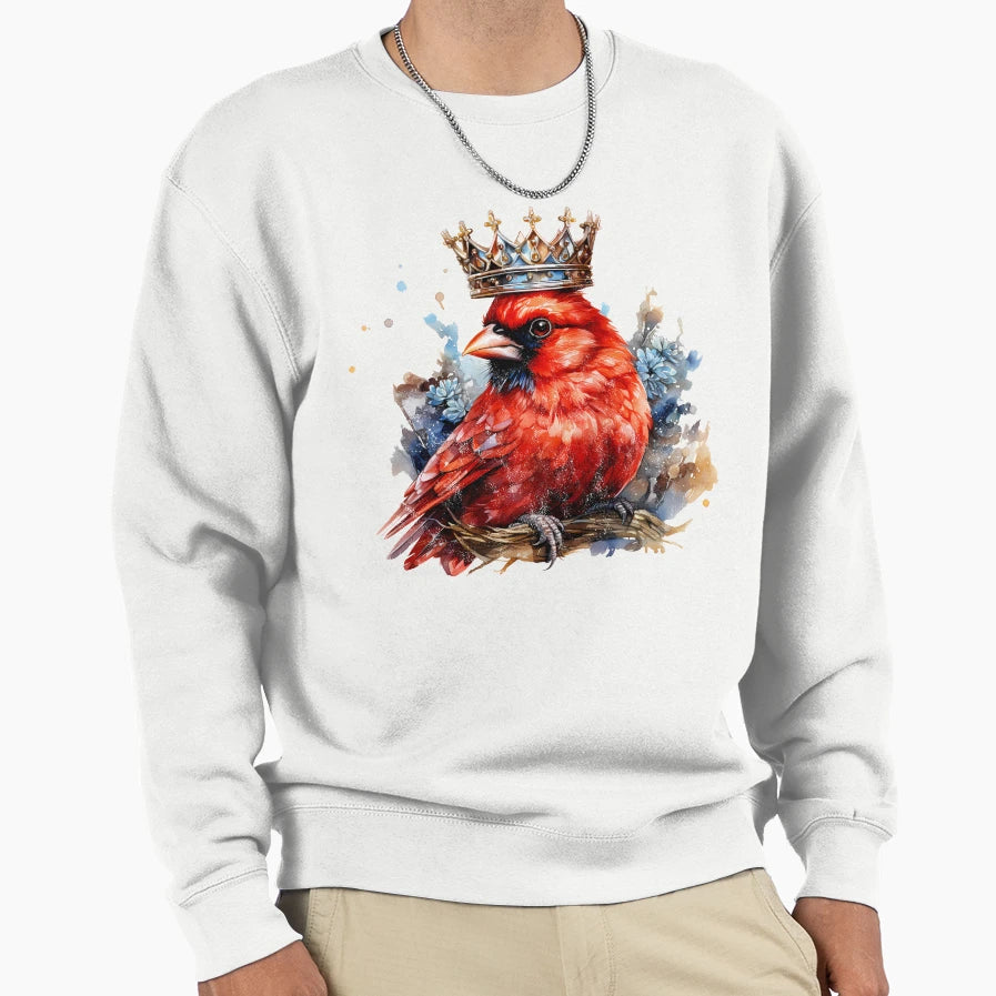 Regal Reverie Crowned Cardinal Sweatshirt - Aesthetic Graphic for Adults - T-Shirt, Sweatshirt, Hoodie