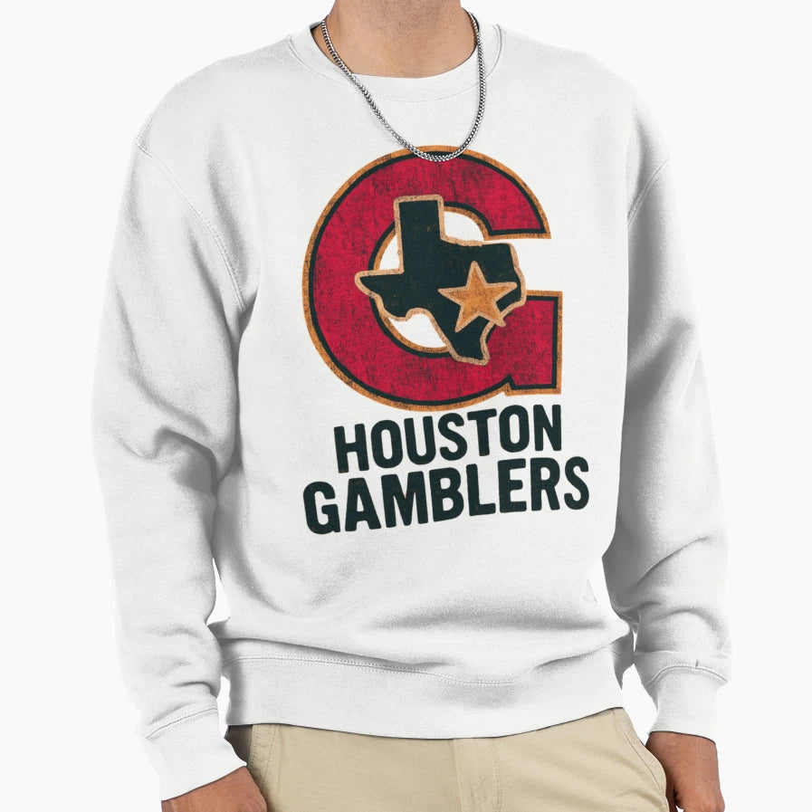 Houston Gamblers Logo Distressed Sweatshirt - Unique Graphic Men Women - T-Shirt, Sweatshirt, Hoodie