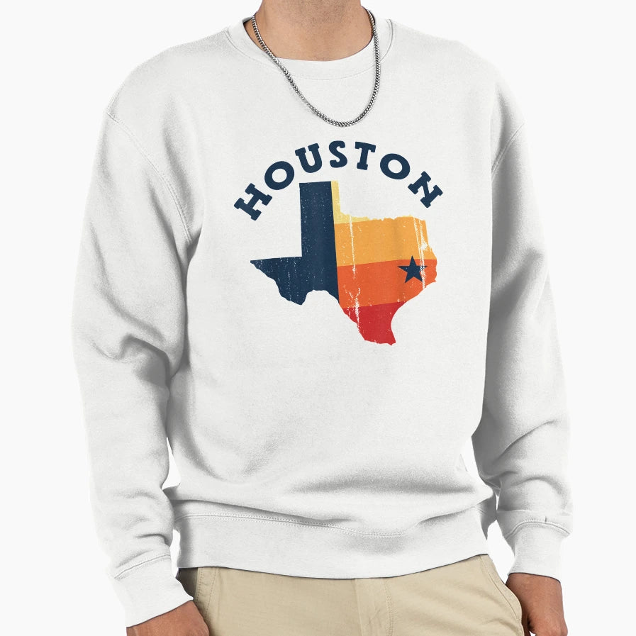 Houston Texas Map Distressed Baseball Sweatshirt - Graphic Print Men Women - T-Shirt, Sweatshirt, Hoodie