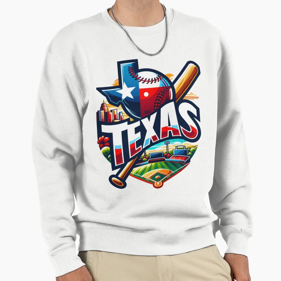 Texas Baseball Cityscape Badge Sweatshirt - Streetwear Style Men Women - T-Shirt, Sweatshirt, Hoodie