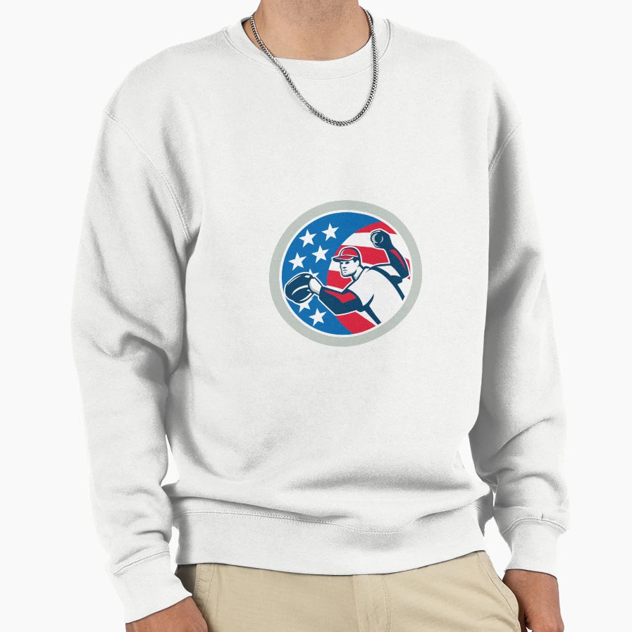 American Baseball Pitcher Throwing Ball Sweatshirt - Unique Graphic Unisex - T-Shirt, Sweatshirt, Hoodie