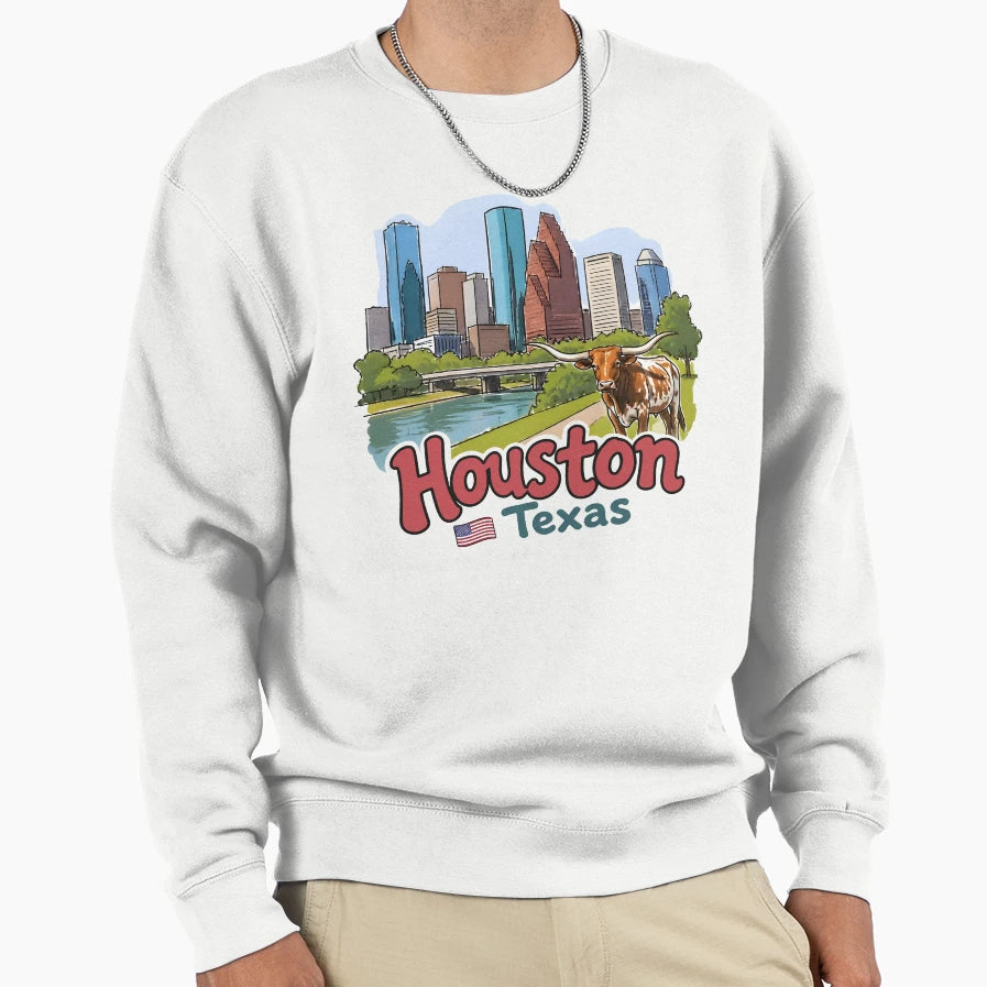 Houston Texas Skyline Colorful Sweatshirt - Graphic Print for Adults - T-Shirt, Sweatshirt, Hoodie