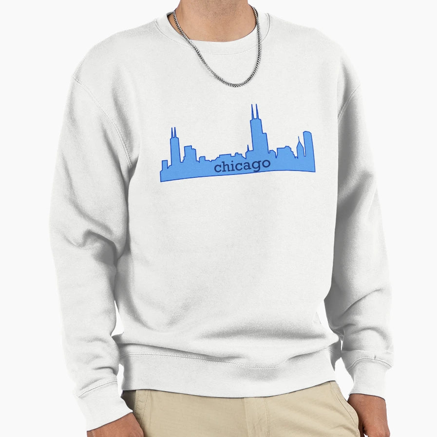 Chicago Skyline Blue Sweatshirt - Custom Art Print Unisex - T-Shirt, Sweatshirt, Hoodie